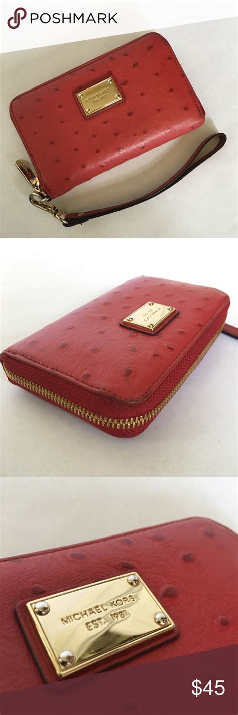 red ostrich michael kors wallet|Michael Kors Red Ostrich Zip Around Clutch Wallet Wristlet.